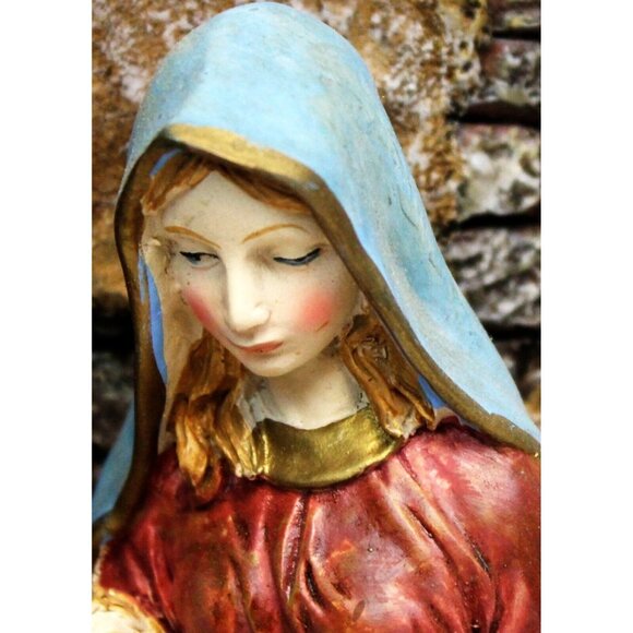 Nativity Mary Joseph Jesus Holy Family Scene Taper Candle Holder Sculpture Stone - Picture 3 of 12